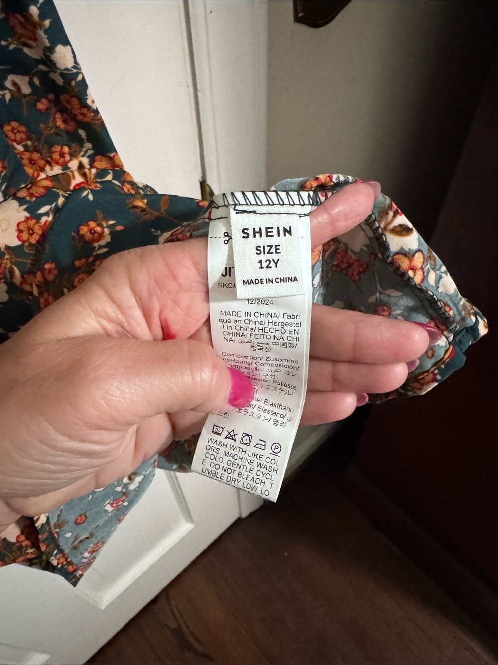 SHEIN Teal Floral Smocked Midi Dress with Rust and Cream Accents - Picture 5 of 5